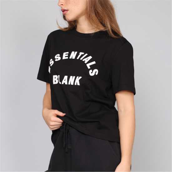 Blank Essentials Arched Print Puff T-Shirt Ladies Black 