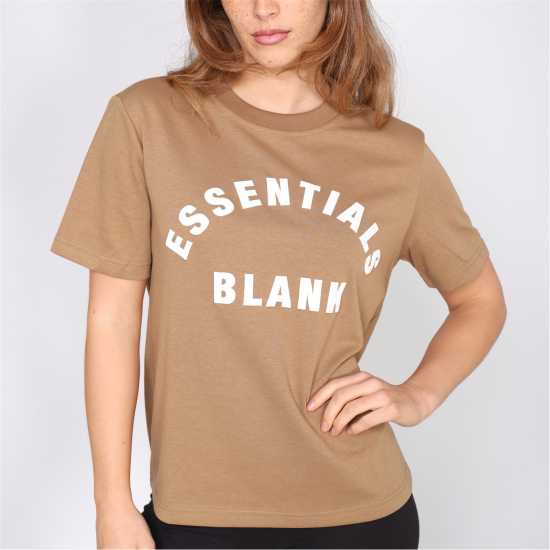 Blank Essentials Arched Print Puff T-Shirt Ladies Mocha 