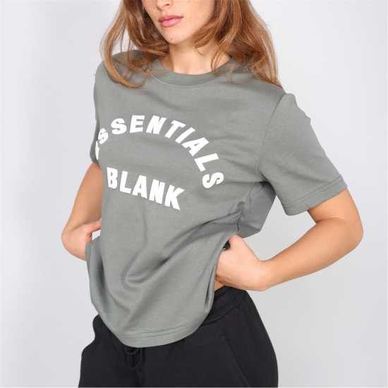 Blank Essentials Arched Print Puff T-Shirt Ladies Sage 