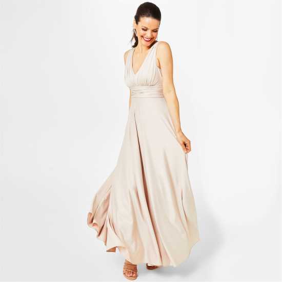 Biba Bridesmaid Deep V Maxi Dress Шампанско Дамски поли и рокли
