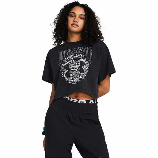 Under Armour Women's Dusk Dawn Cropped Short Sleeve T-Shirt Black Under Armour Women's Dusk Dawn Cropped Short Sleeve T-Shirt Black