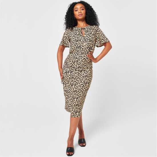 Biba Рокля Жарсе V Neck Jersey Dress Leopard - Dresses Under 60