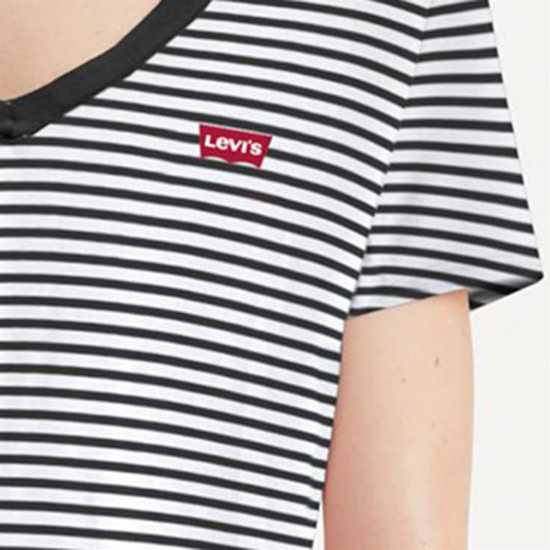 Levis Perfect V Neck T-Shirt Blk/Wht Stripe - 