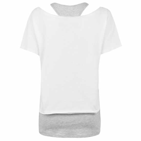 Golddigga Двуслойна Дамска Тениска Double Layer T Shirt Ladies White/Grey M Дамски тениски и фланелки
