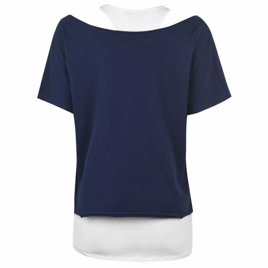 Golddigga Двуслойна Дамска Тениска Double Layer T Shirt Ladies Navy/White Дамски тениски и фланелки