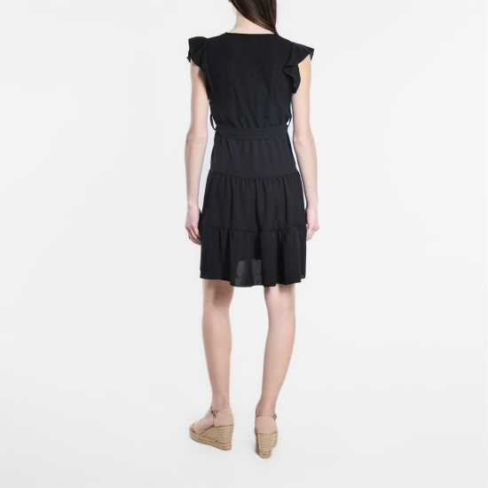 Be You Frill Sleeve Tie Waist Short Dress Черно 
