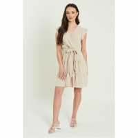 Be You Frill Sleeve Tie Waist Short Dress Камък 