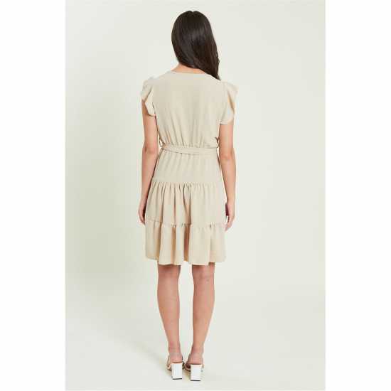 Be You Frill Sleeve Tie Waist Short Dress Камък 