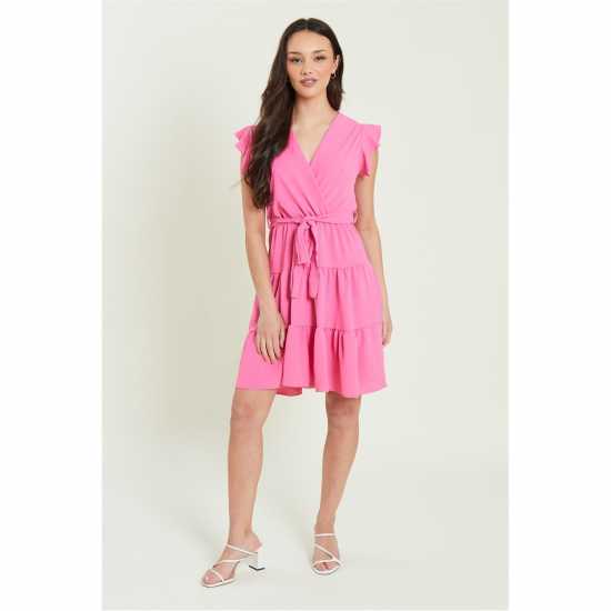 Frill Sleeve Tie Waist Short Dress