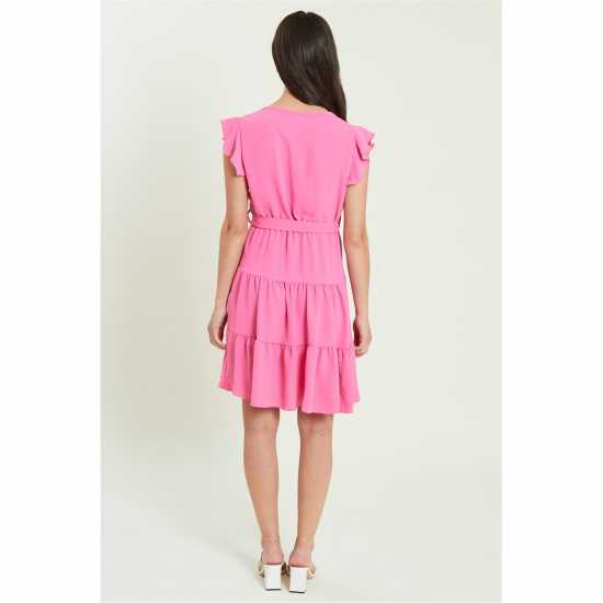 Frill Sleeve Tie Waist Short Dress