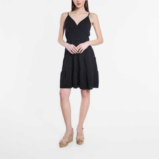 Strappy Tiered Dress Black - Дамски поли и рокли