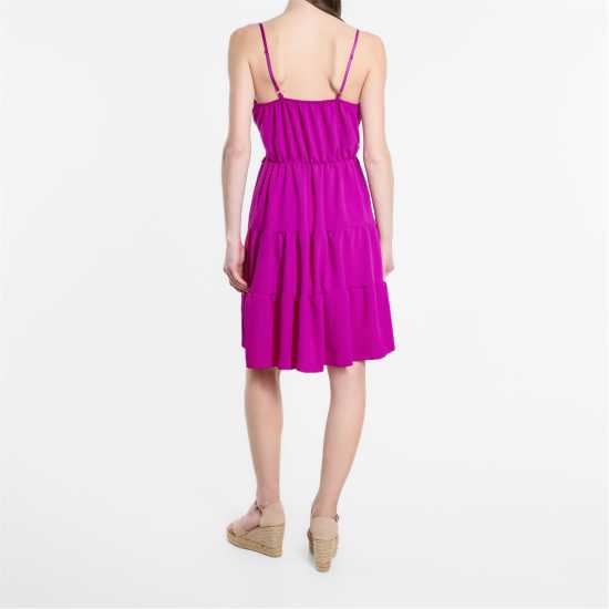 Strappy Tiered Dress Magenta - Дамски поли и рокли