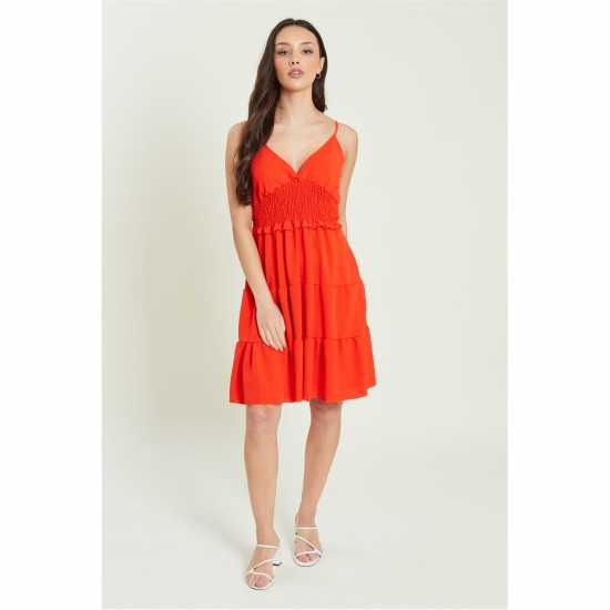 Strappy Tiered Dress Orange - Дамски поли и рокли