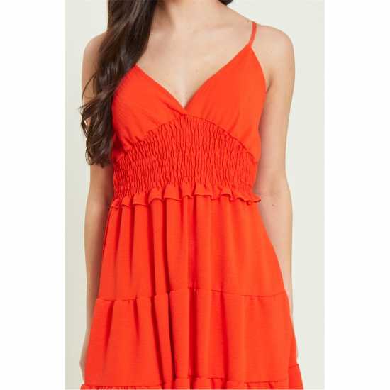 Strappy Tiered Dress Orange - Дамски поли и рокли