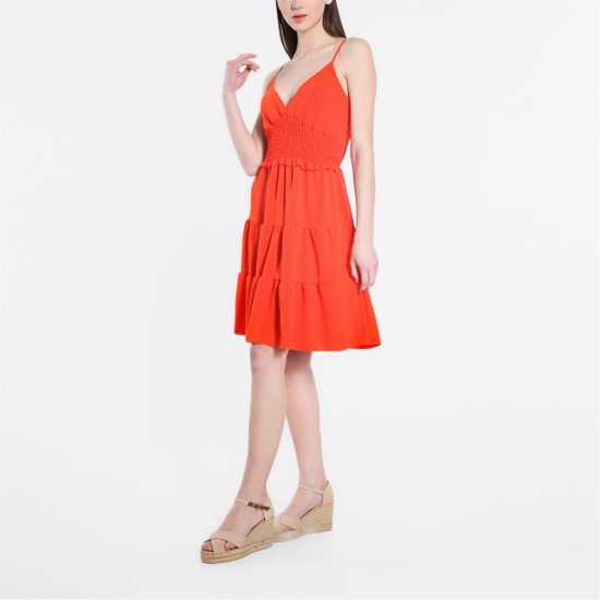 Strappy Tiered Dress Orange - Дамски поли и рокли