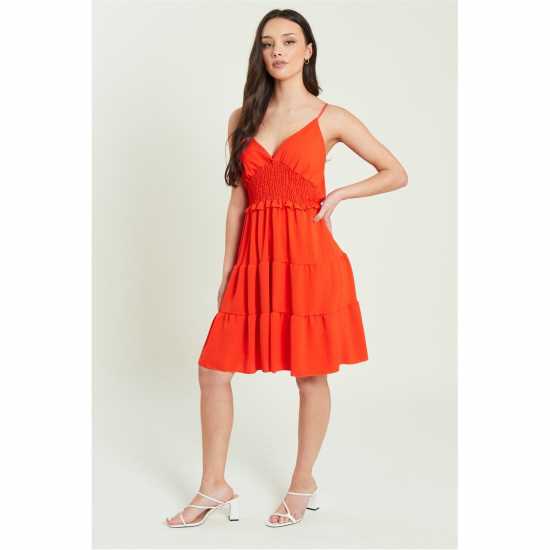 Strappy Tiered Dress Orange - Дамски поли и рокли