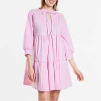 Stripe Tiered Short Dress Pink/White Дамски поли и рокли