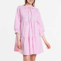 Be You Stripe Tiered Short Dress Розово/Бяло 