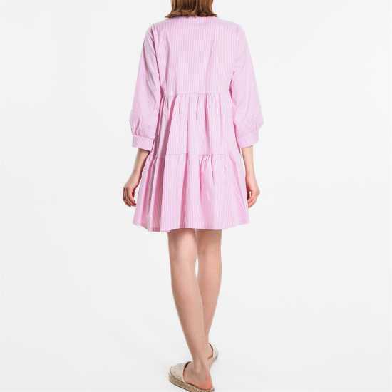 Stripe Tiered Short Dress Pink/White - Дамски поли и рокли