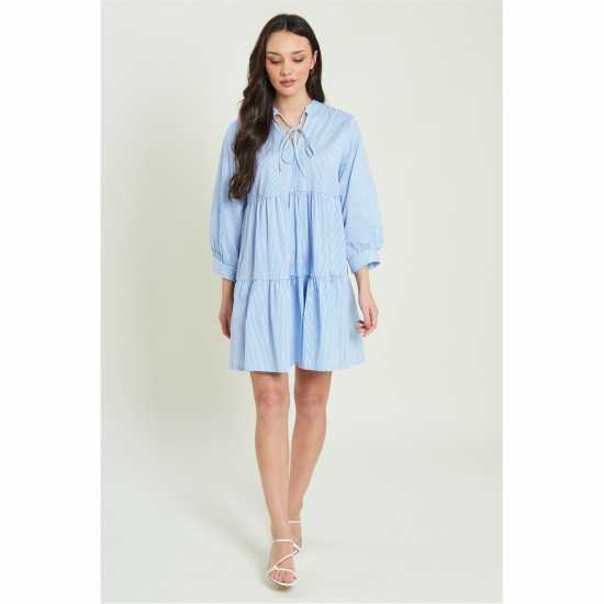 Be You Stripe Tiered Short Dress Синьо/Бяло 