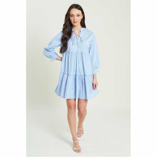 Stripe Tiered Short Dress Blue/White - Дамски поли и рокли