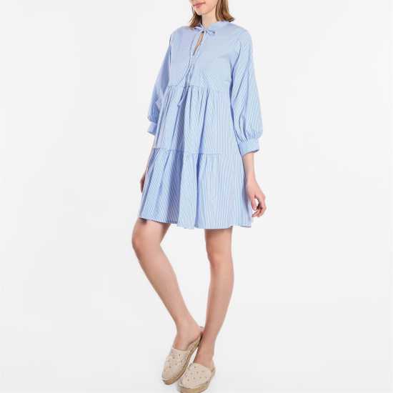 Stripe Tiered Short Dress Blue/White - Дамски поли и рокли
