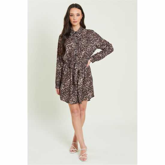 Тениска Be You Tie Belt Shirt Dress Леопард 