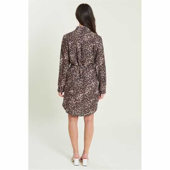 Тениска Tie Belt Shirt Dress Leopard - Дамски поли и рокли