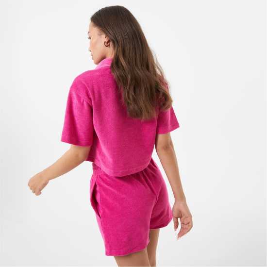 Jack Wills Towelling Collar Top Womens Pink Дамски ризи и тениски