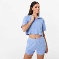 Jack Wills Towelling Collar Top Womens Baby Blue Дамски ризи и тениски