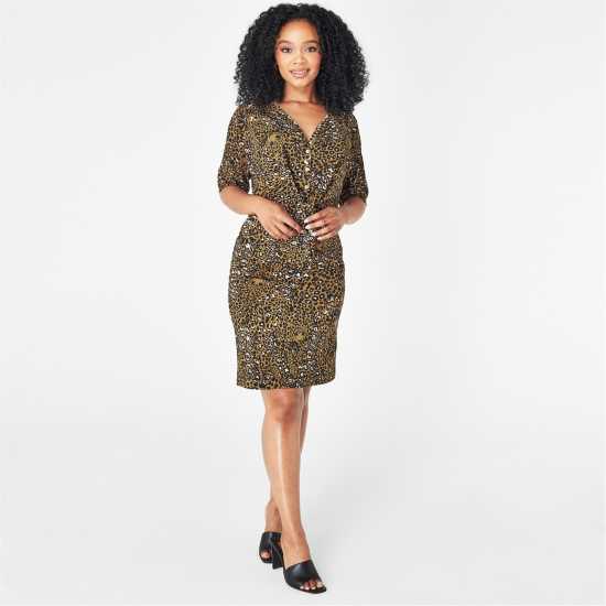 Biba Рокля Жарсе Tie Front Jersey Dress Hidden Leopard - Dresses Under 60