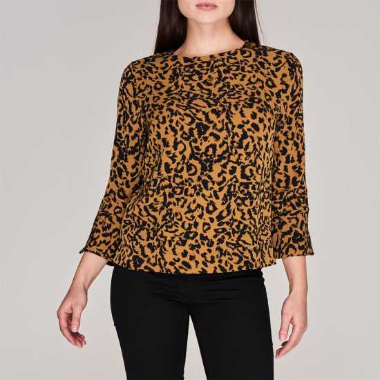 Biba Contour Cuff Shell Blouse Leopard Дамски ризи и тениски