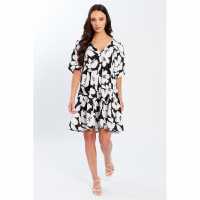 Be You V Neck Smock Mini Dress Черно цветно 