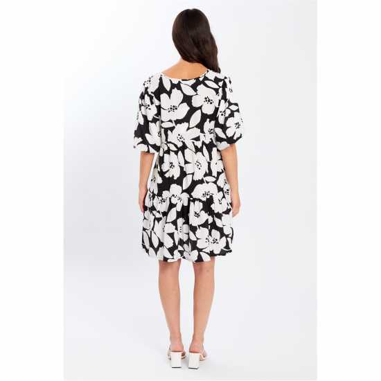 Be You V Neck Smock Mini Dress Черно цветно 