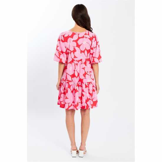 Be You V Neck Smock Mini Dress Розово цветно 
