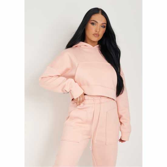 Дамски суичъри и блузи с качулки Missy Empire Front Cropped Hoodie Праскова Missy Empire Front Cropped Hoodie Праскова Дамски суичъри и блузи с качулки