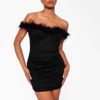 Faux Feather Corset Bodycon Mini Dress  Дамски поли и рокли