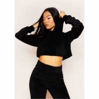 Дамски суичъри и блузи с качулки Missy Empire Cropped Hoodie Черно Missy Empire Cropped Hoodie Черно Дамски суичъри и блузи с качулки