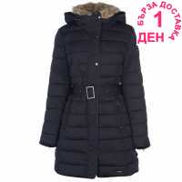 Firetrap Пухено Яке Longline Luxe Bubble Jacket Navy Дамски суичъри и блузи с качулки