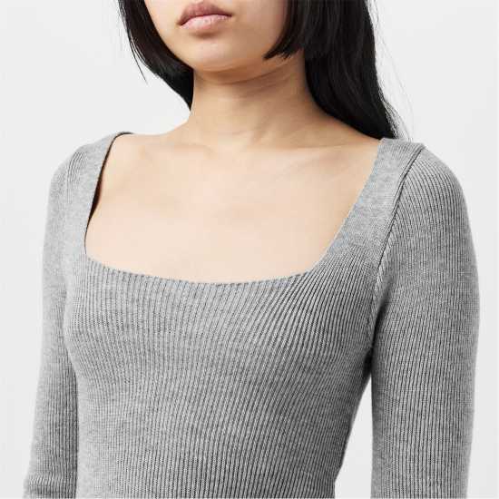 Средна Рокля Missy Empire Knit Square Neck Midi Dress Womens Сиво Дамски пуловери и жилетки