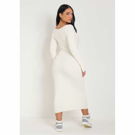 Средна Рокля Missy Empire Knit Square Neck Midi Dress Womens Крем Дамски пуловери и жилетки