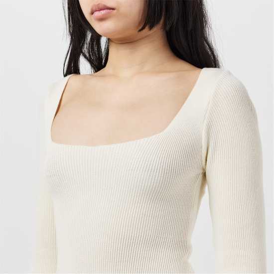 Средна Рокля Missy Empire Knit Square Neck Midi Dress Womens Крем Дамски пуловери и жилетки