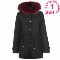 Golddigga Дамско Палто Faux Fur Parka Coat Ladies Black Дамски якета и палта