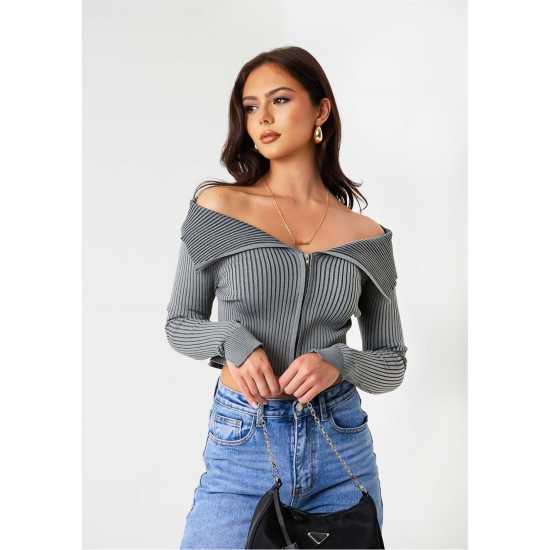 Missy Empire Folded Zip Through Top  Дамски тениски с яка