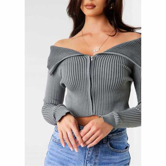 Missy Empire Folded Zip Through Top  Дамски тениски с яка