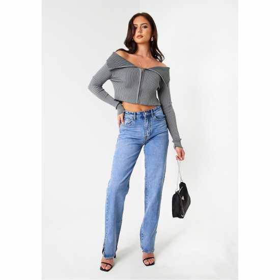Missy Empire Folded Zip Through Top  Дамски тениски с яка