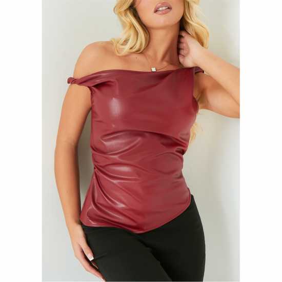 Missy Empire Leather Twisted One Shoulder Top  Дамски тениски и фланелки