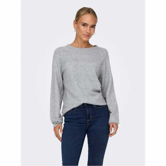 Only Rica Long Sleeve Knitted Top Светло сива меланж Дамски пуловери и жилетки