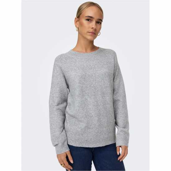Only Rica Long Sleeve Knitted Top Светло сива меланж Дамски пуловери и жилетки