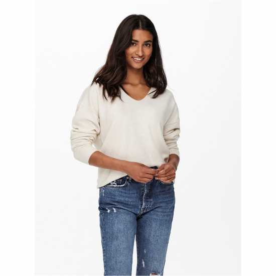 Only Rica Long Sleeve V-Neck Knitted Top Бреза Дамски пуловери и жилетки